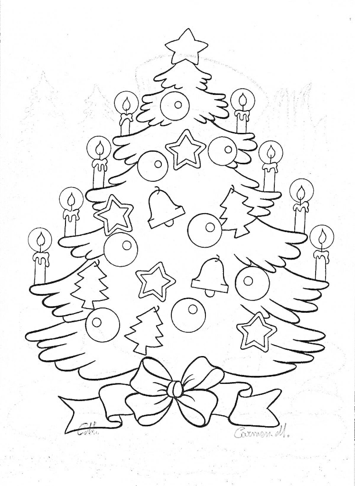 На раскраске изображено: Свечи, Бант, Новый год, Рождество