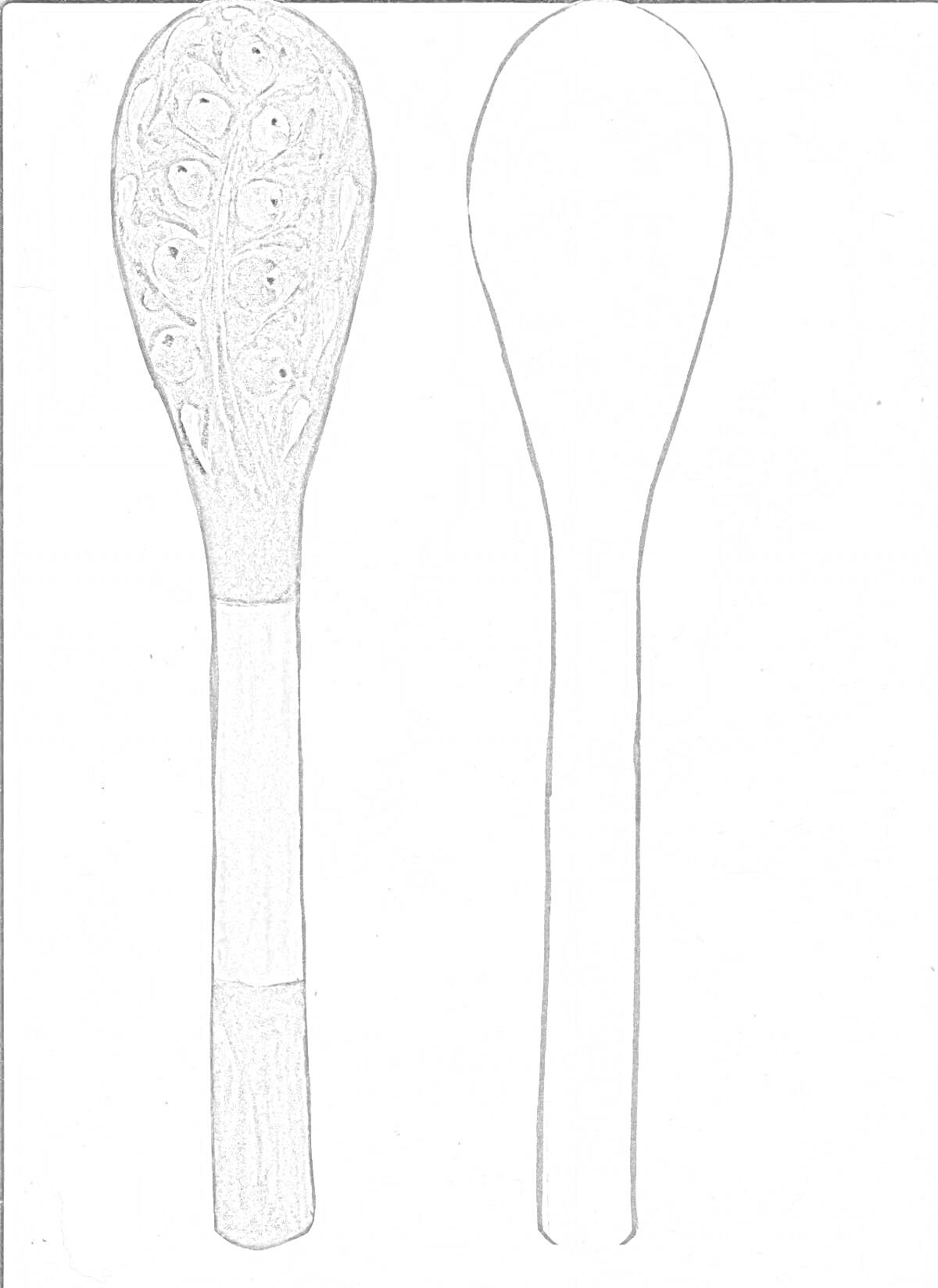 Раскраска Хохломская ложка с декоративной резьбой и контурная линия