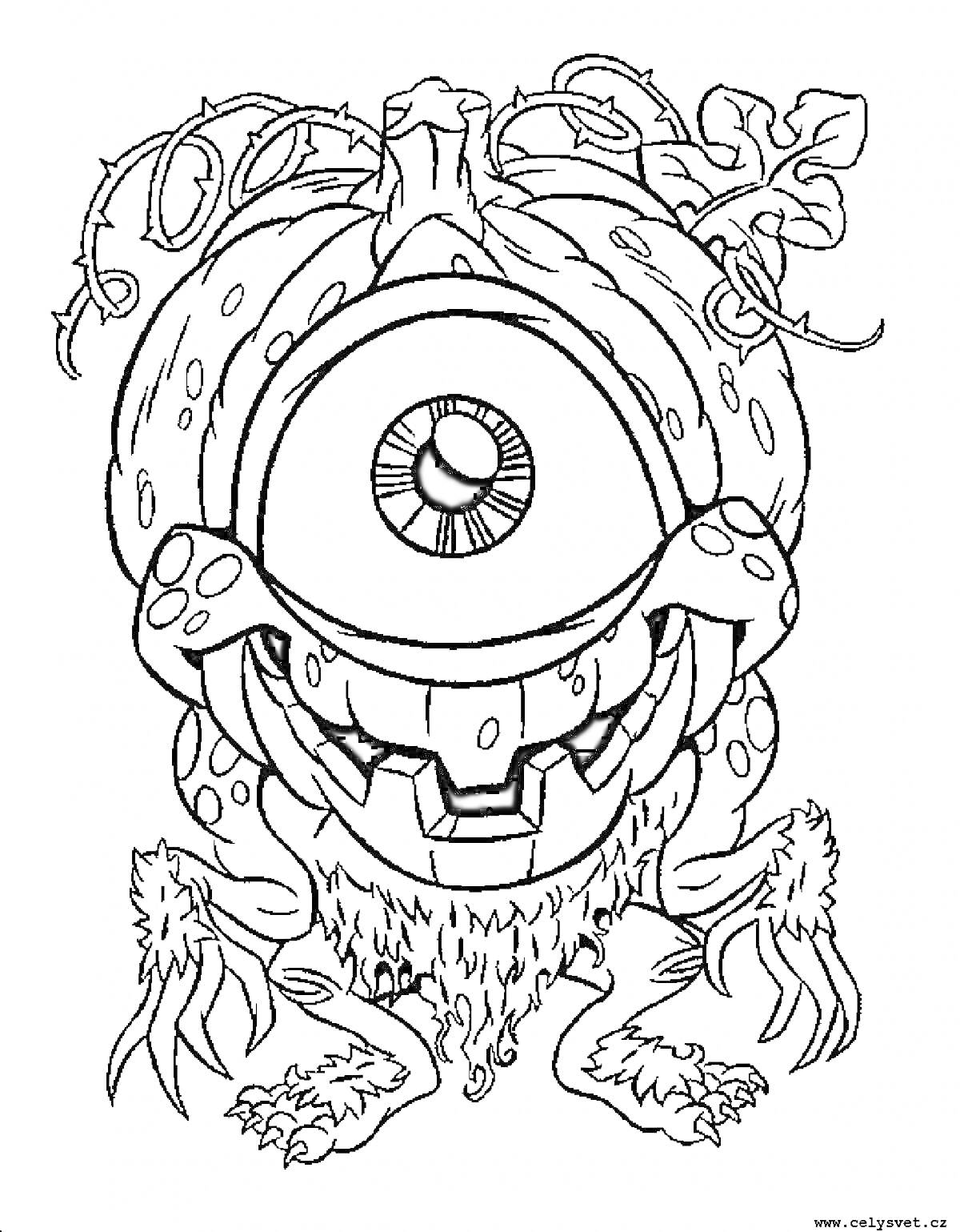 Раскраска Одноглазое чудище с тентаклями