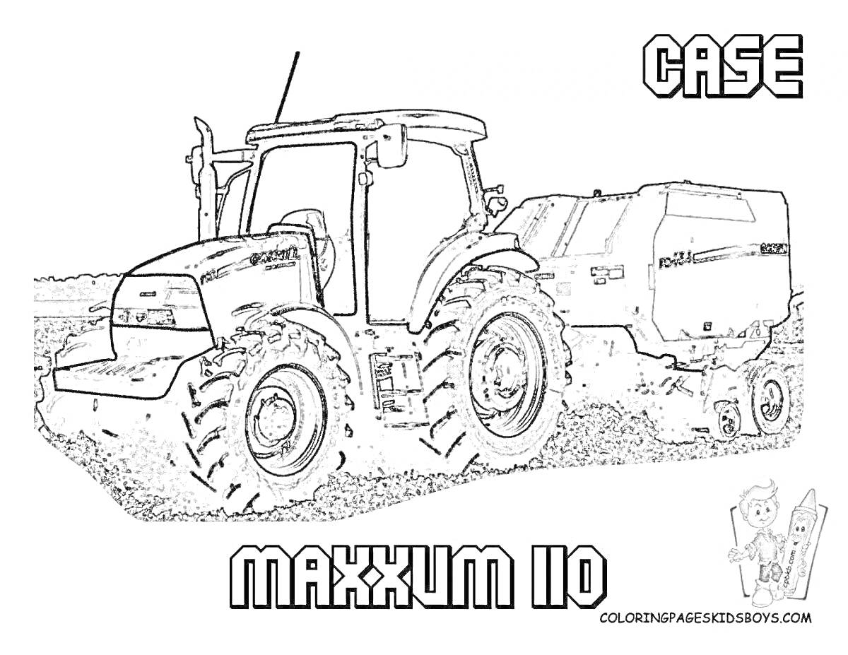 Раскраска Трактор Case Maxxum 110 с сеялкой