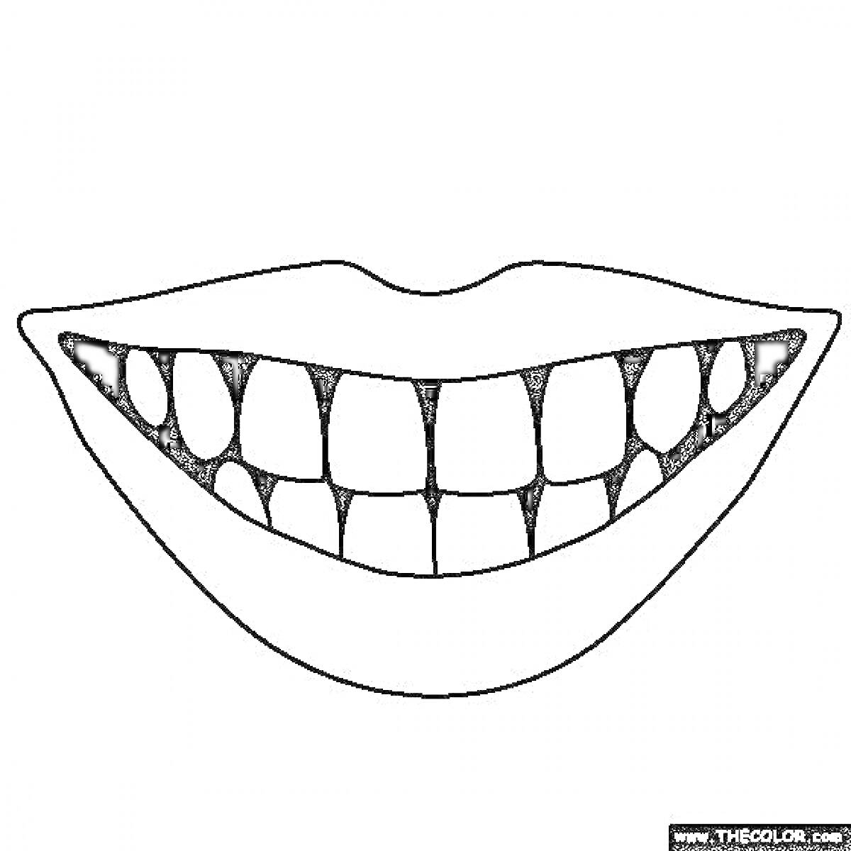 Раскраска Улыбающийся рот с видимыми зубами