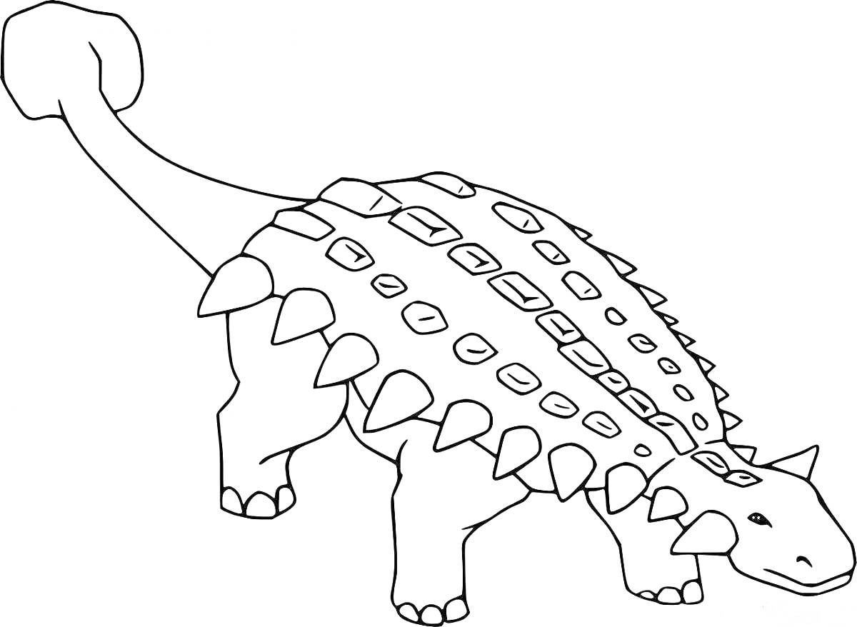 Раскраска Анкилозавр с массивной хвостовой булавой и шипастым панцирем