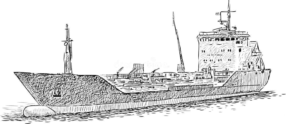 Раскраска Танкер с грузовыми отсеками, мачтами и капитанским мостиком