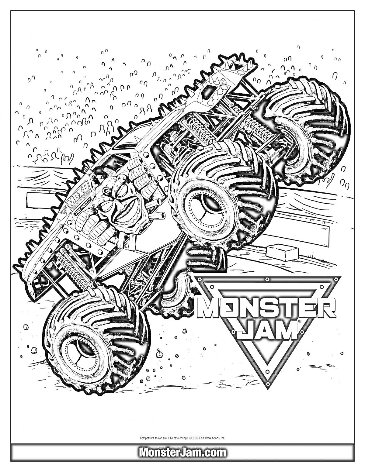 Раскраска Монстер-трак на арене с логотипом MONSTER JAM