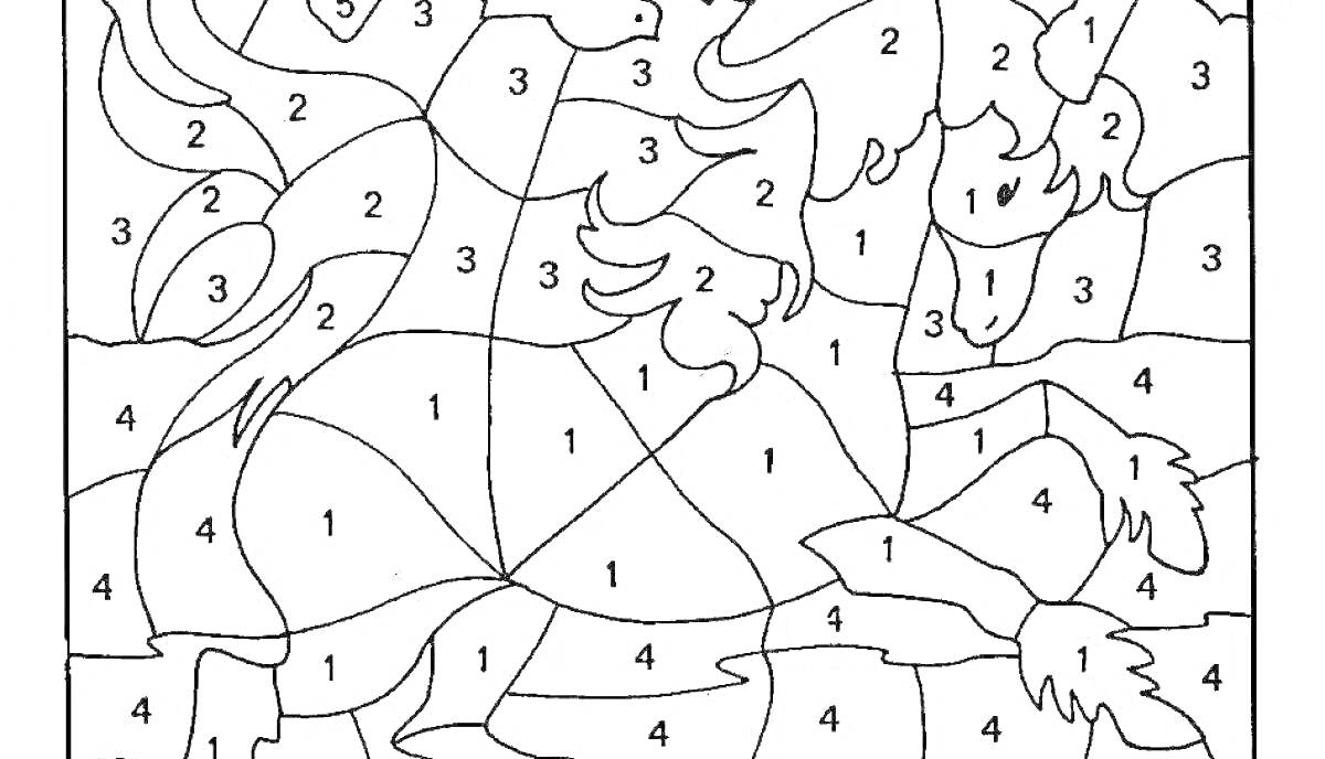 Раскраска Раскраска по номерам - Единорог с птичками