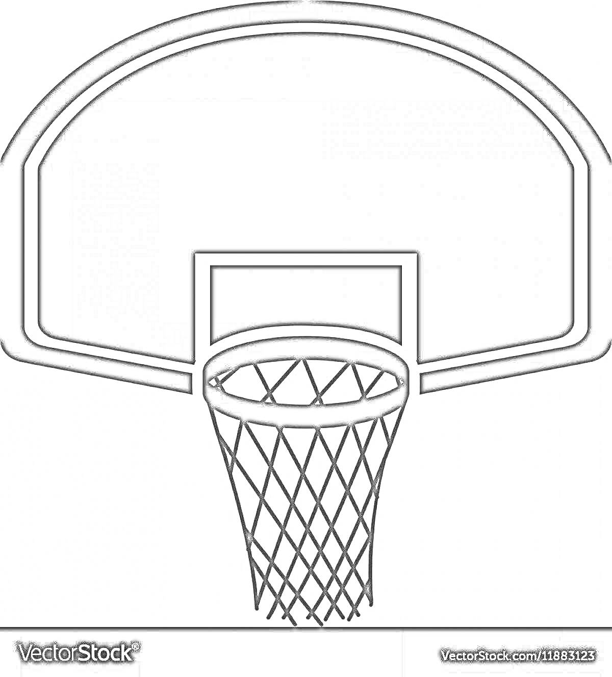 На раскраске изображено: Баскетбол, Кольцо, Щит, Сетка, Спорт