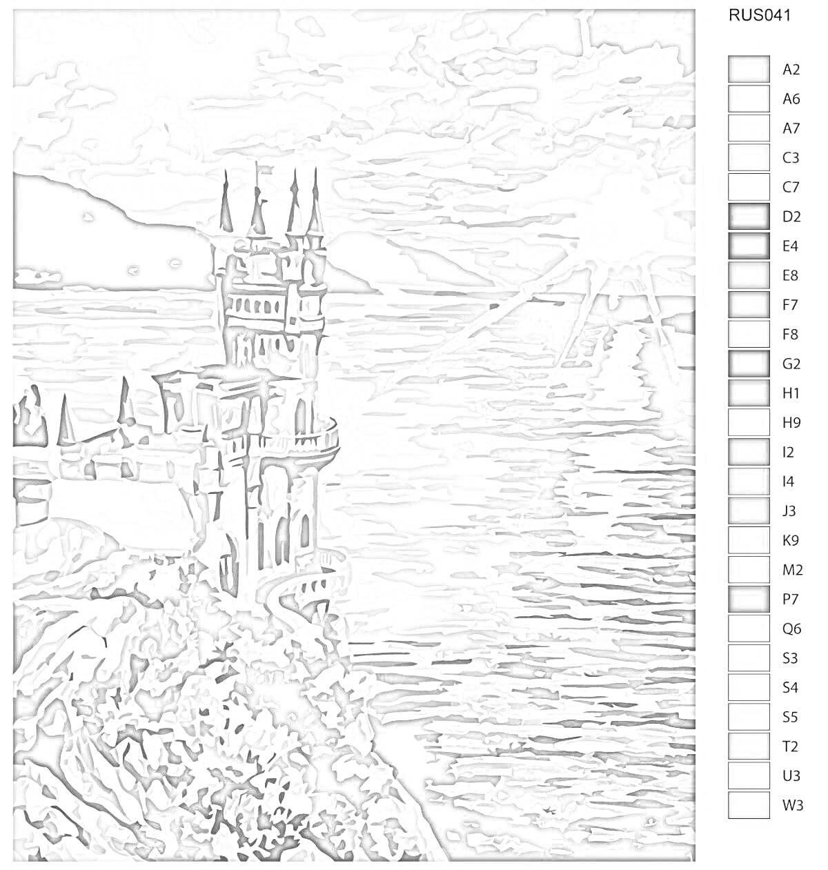 Раскраска Замок ласточкино гнездо на скале у моря на закате