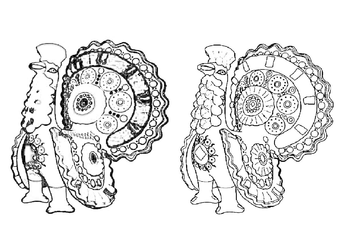 Раскраска Индюк дымковский с узорами и орнаментом в стиле дымковской росписи