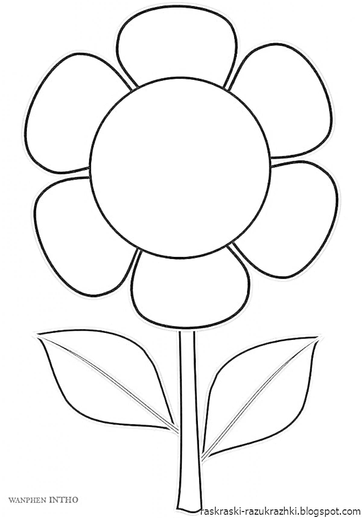 Раскраска Цветок с семью лепестками и двумя листьями