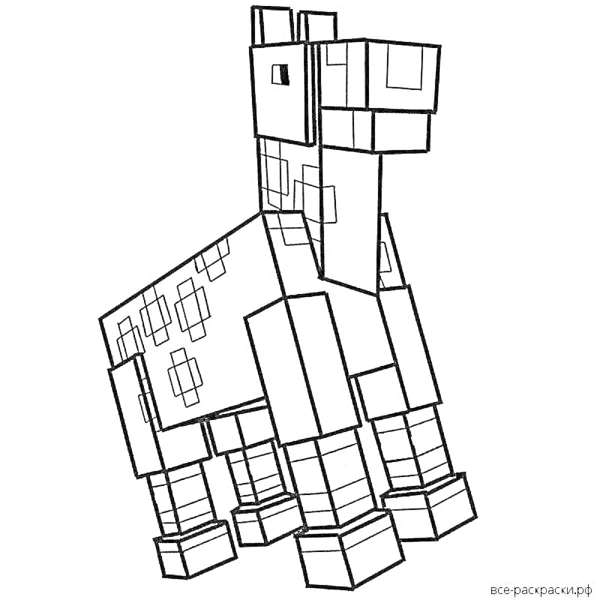 Раскраска Майнкрафт лошадь с кубическими элементами