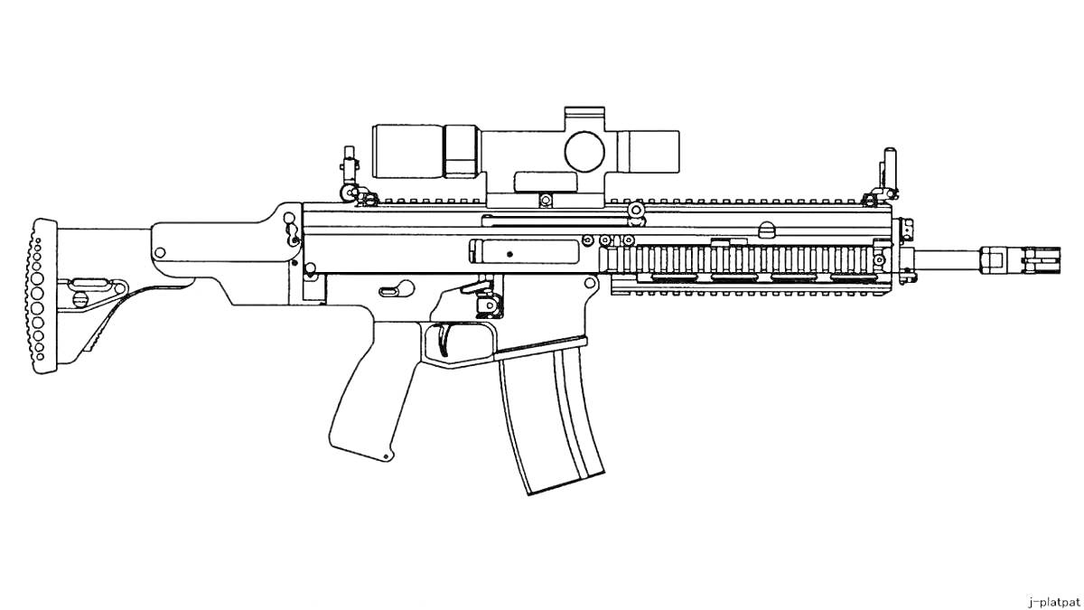 Раскраска M416 с оптическим прицелом, рукояткой и прикладом