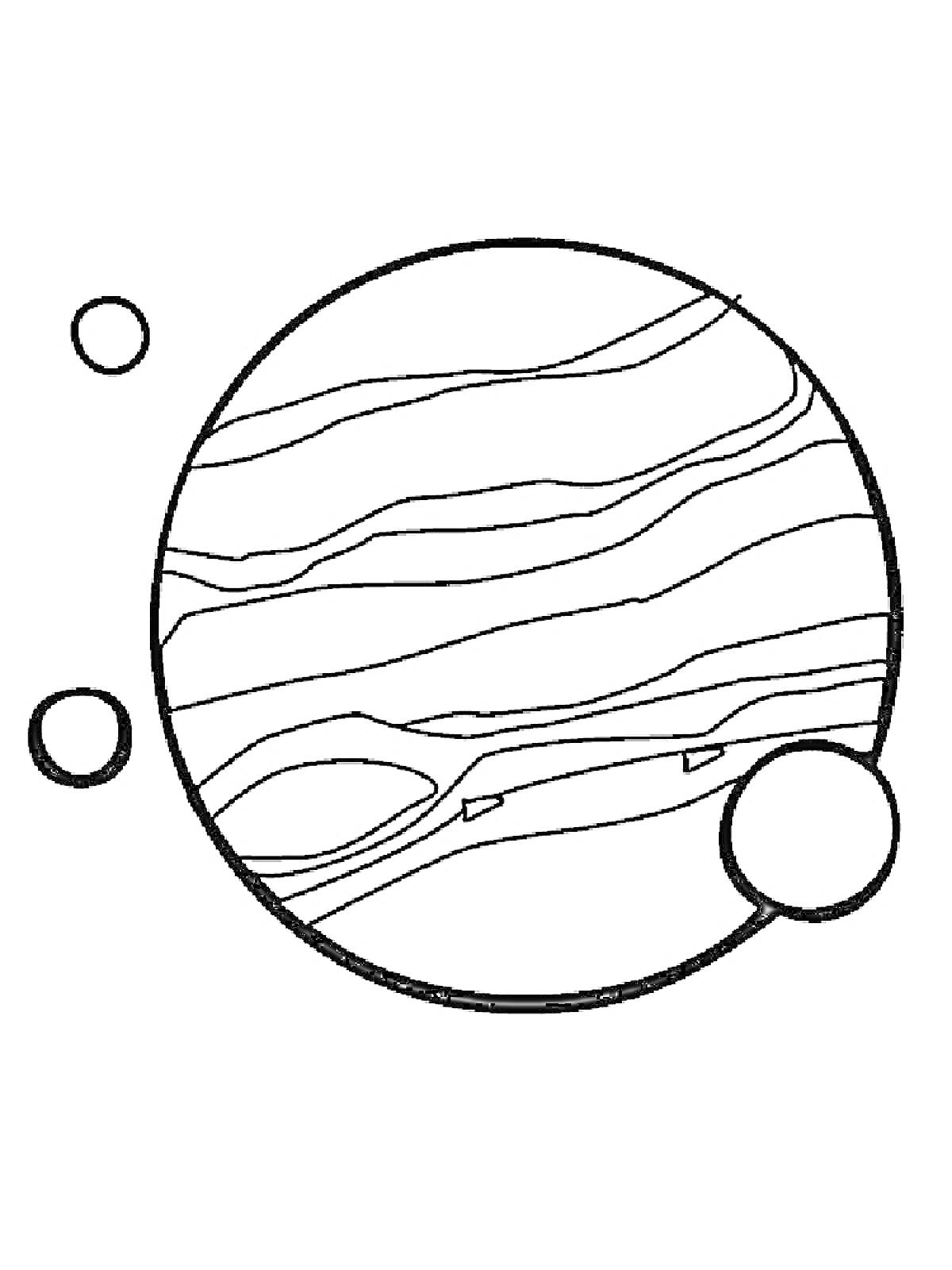 Раскраска Планета с полосами и спутниками
