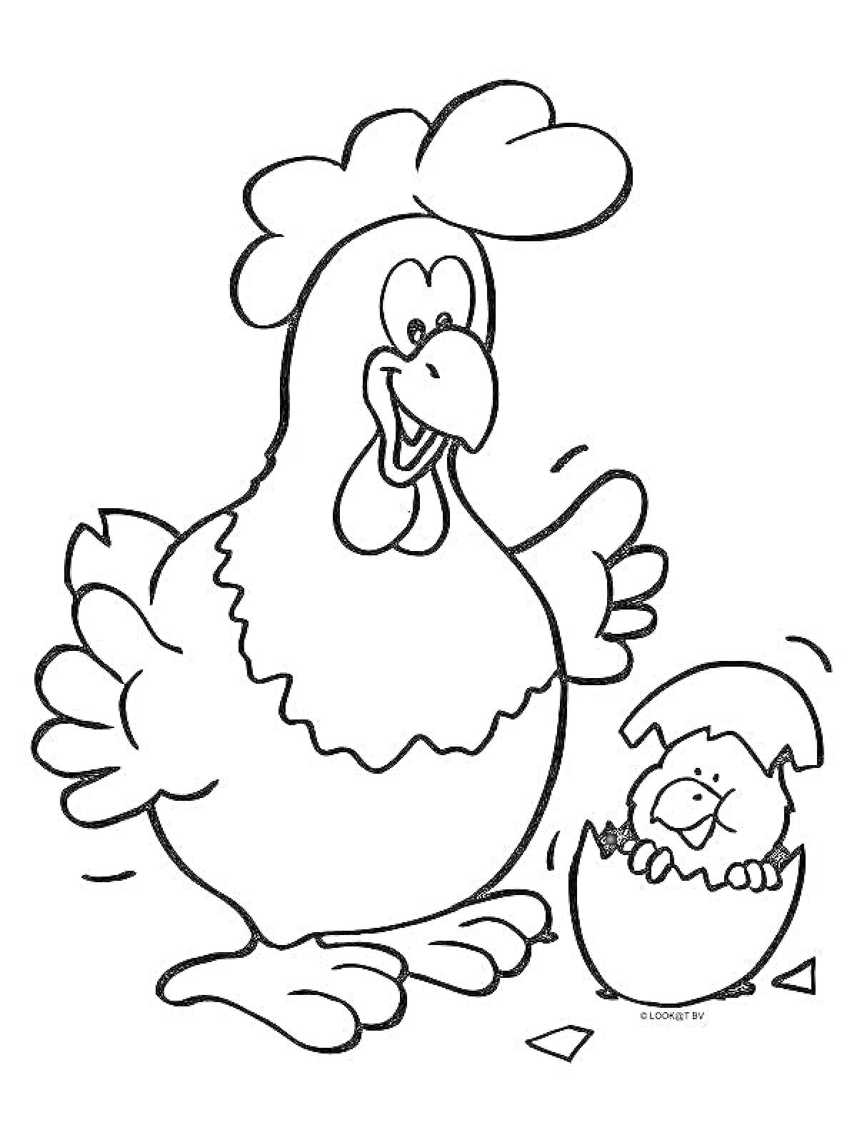 На раскраске изображено: Птенец, Ферма, Вылупление, Птица, Для детей, Яйца, Животные, Курицы, Цыплята