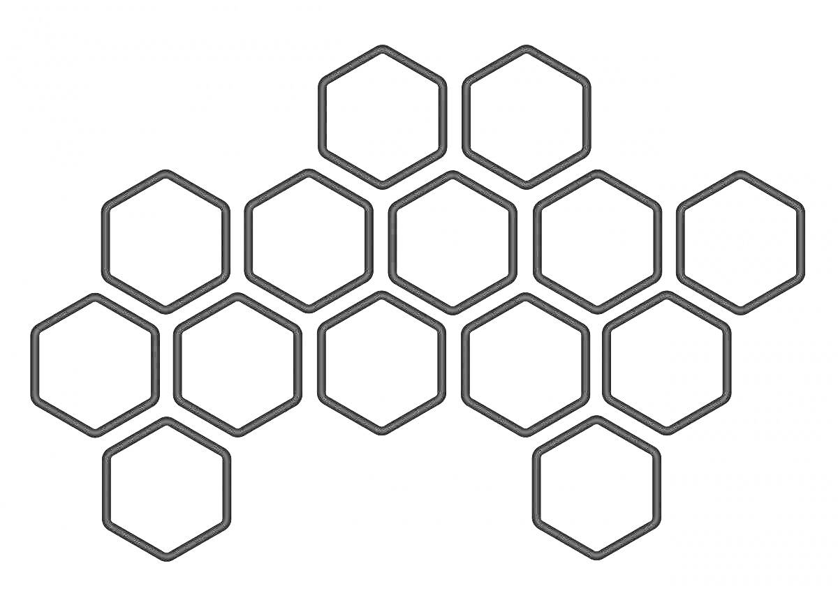 Шаблон раскраски сотового узора из 15 шестиугольников