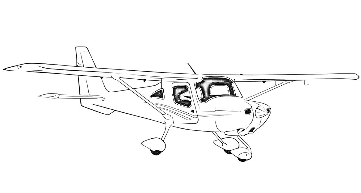 Раскраска Самолет с крыльями, фюзеляжем, хвостовым оперением и шасси