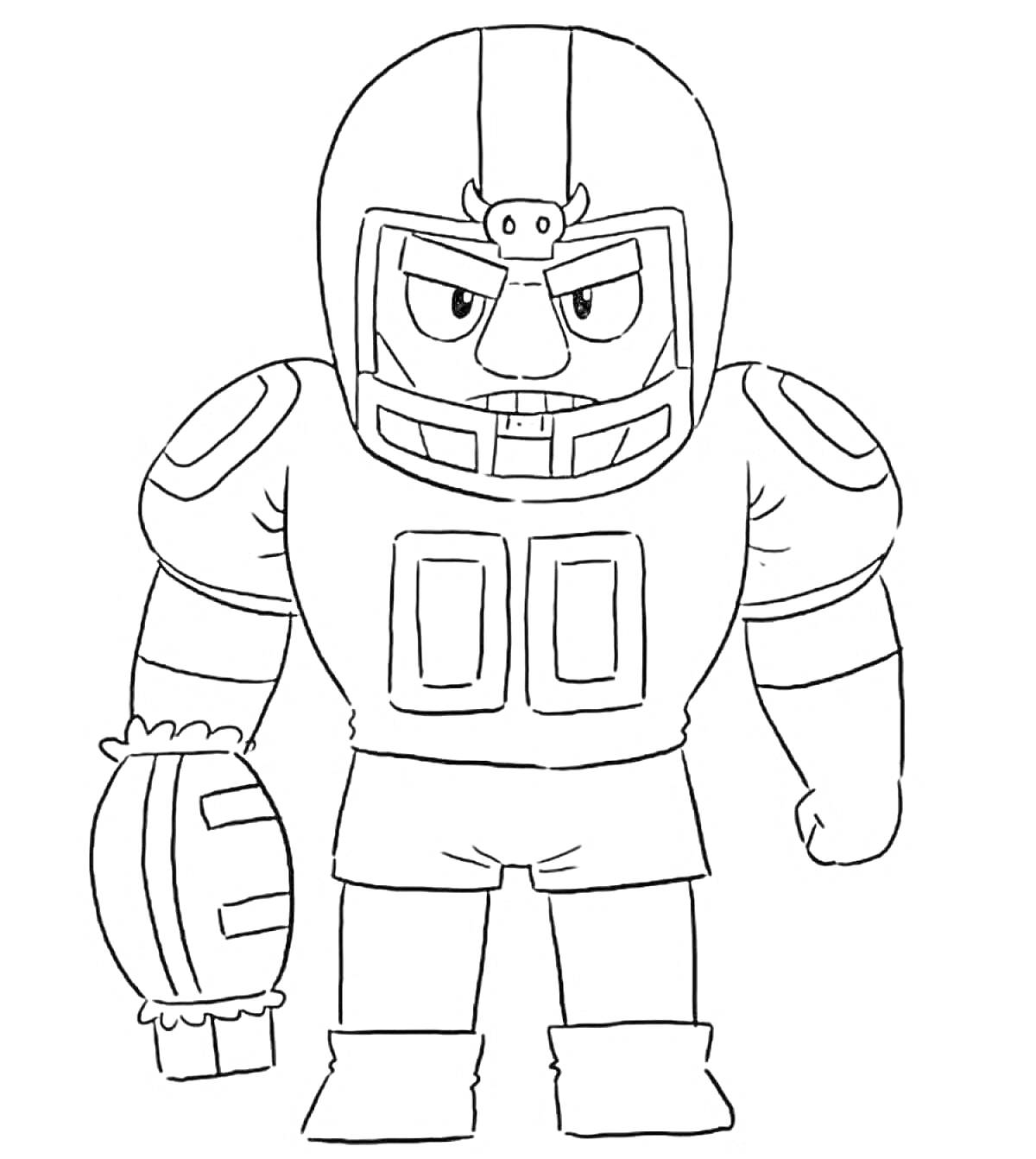 Браво Старс, персонаж в футбольной форме, с защитным шлемом, рукавом и перчаткой