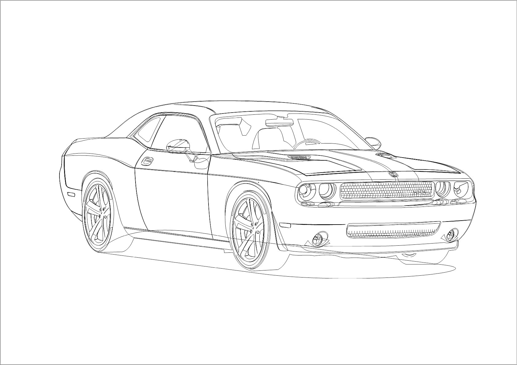 Раскраска Dodge Challenger с двумя полосами на капоте (раскраска)