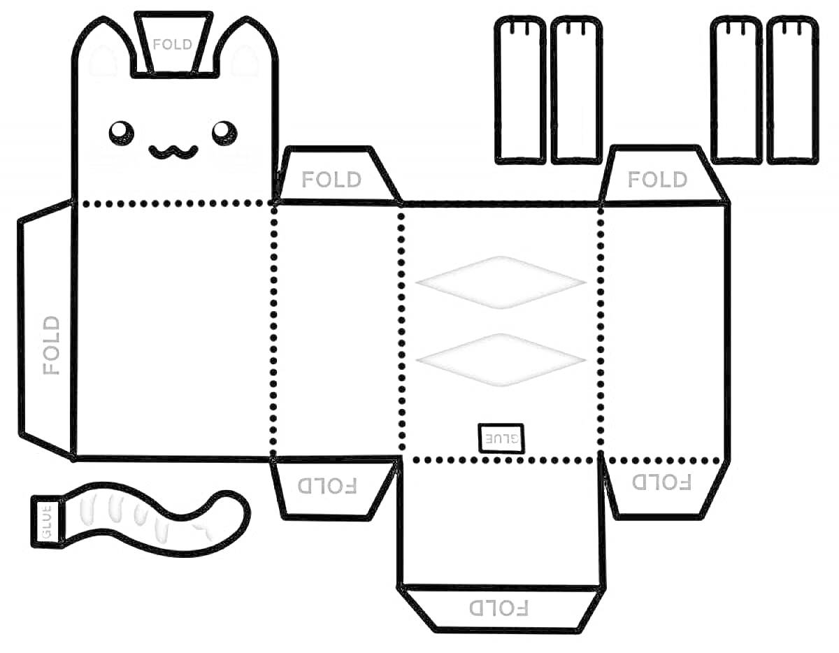 Бумажная фигурка кота с хвостом и лапами