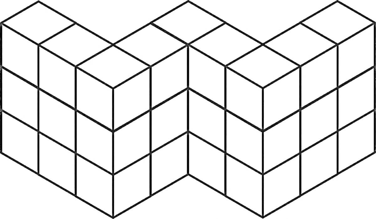 Рисунок раскраски с изображением из кубиков, расположенных в форме буквы 