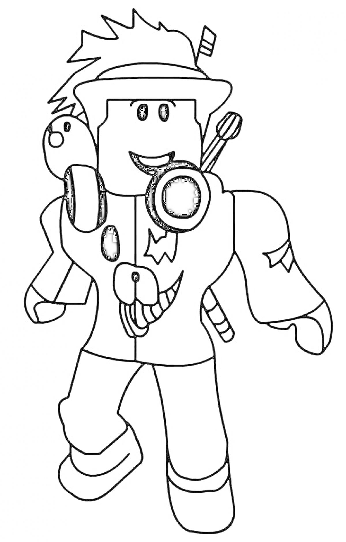 Раскраска Разукрашка персонажа Roblox с оружием и рюкзаком