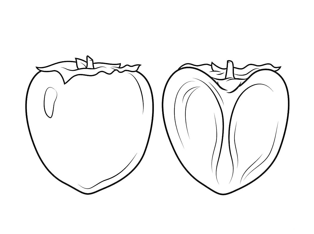 Раскраска Целая хурма и половинка хурмы