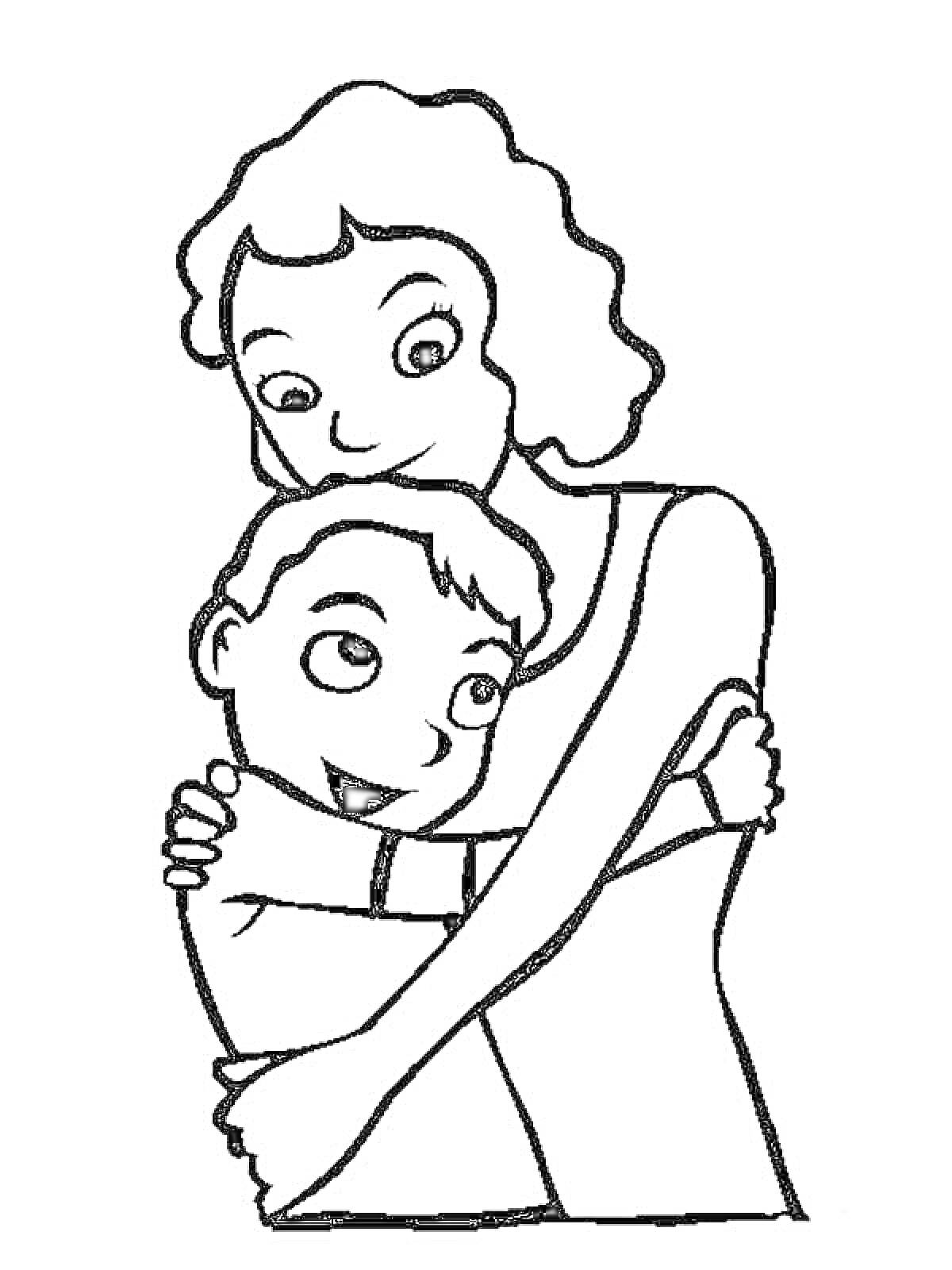 Раскраска Мама обнимает сына