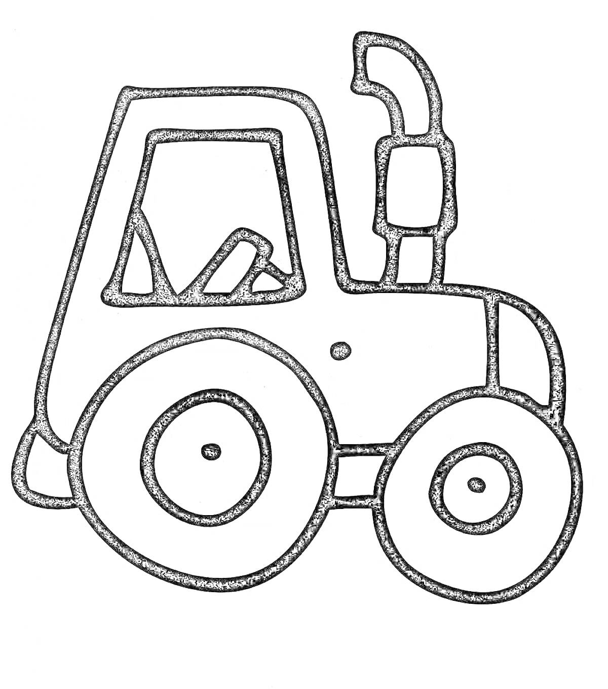 Раскраска Трактор с большими колесами и кабиной