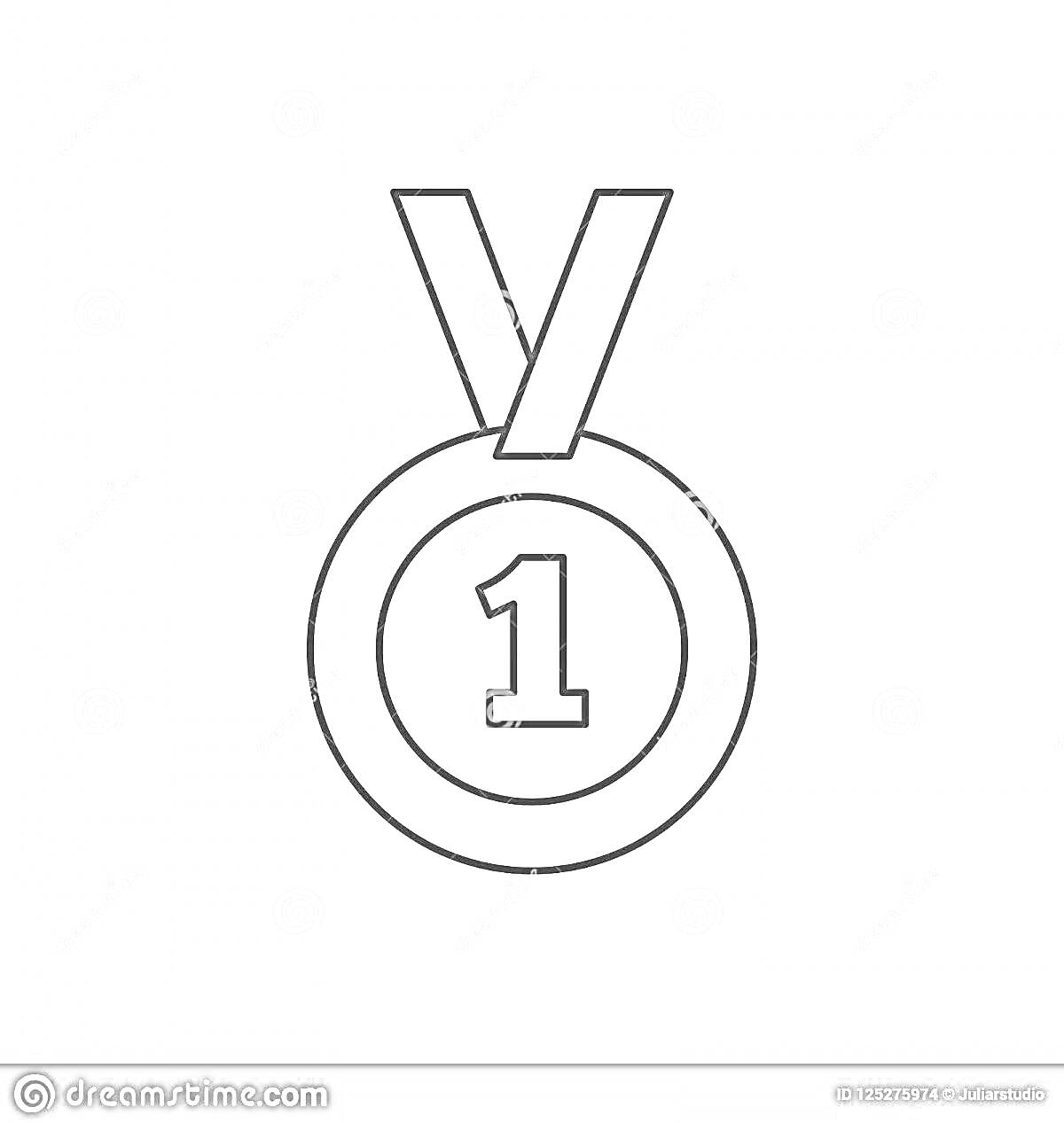 На раскраске изображено: Медаль, Цифра один, Лента, Награда, Победитель, Для детей, Цифра 1