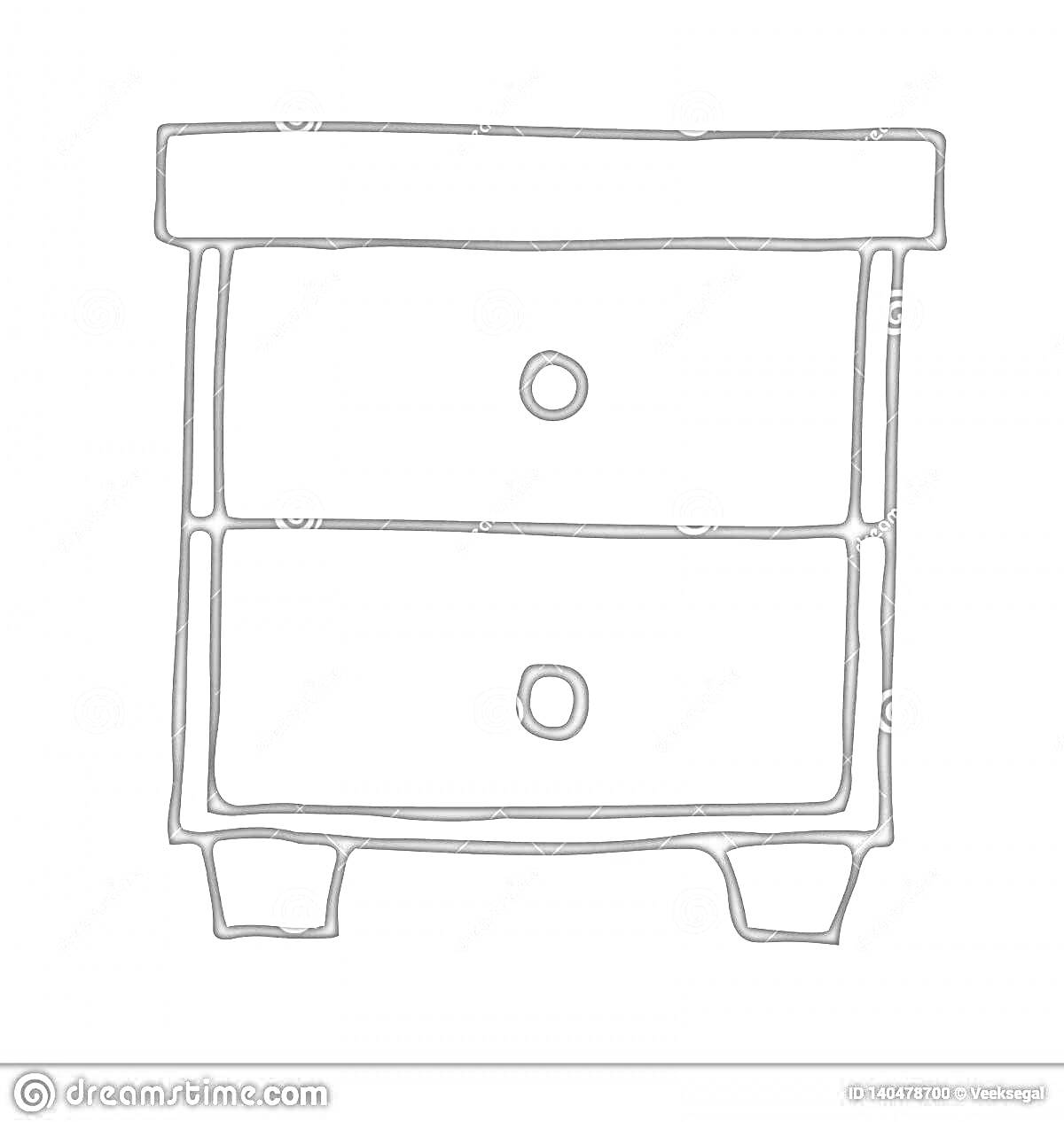 Раскраска тумбочка с двумя выдвижными ящиками и ручками, без дополнительных элементов