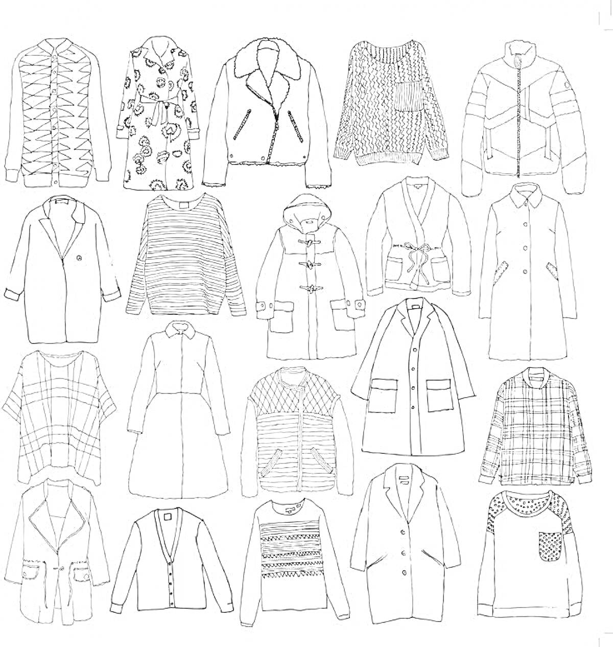 На раскраске изображено: Мода, 2022, Пальто, Шнуровка, Спортивная куртка, Капюшон