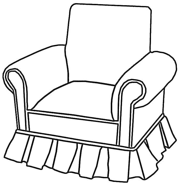 Раскраска Детское мягкое кресло с подушками и юбкой