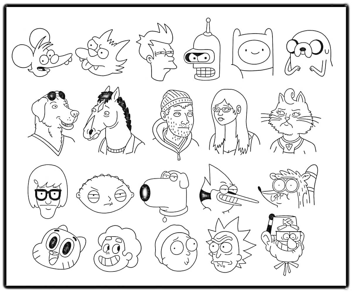 Раскраска Стикеры с персонажами из мультфильмов