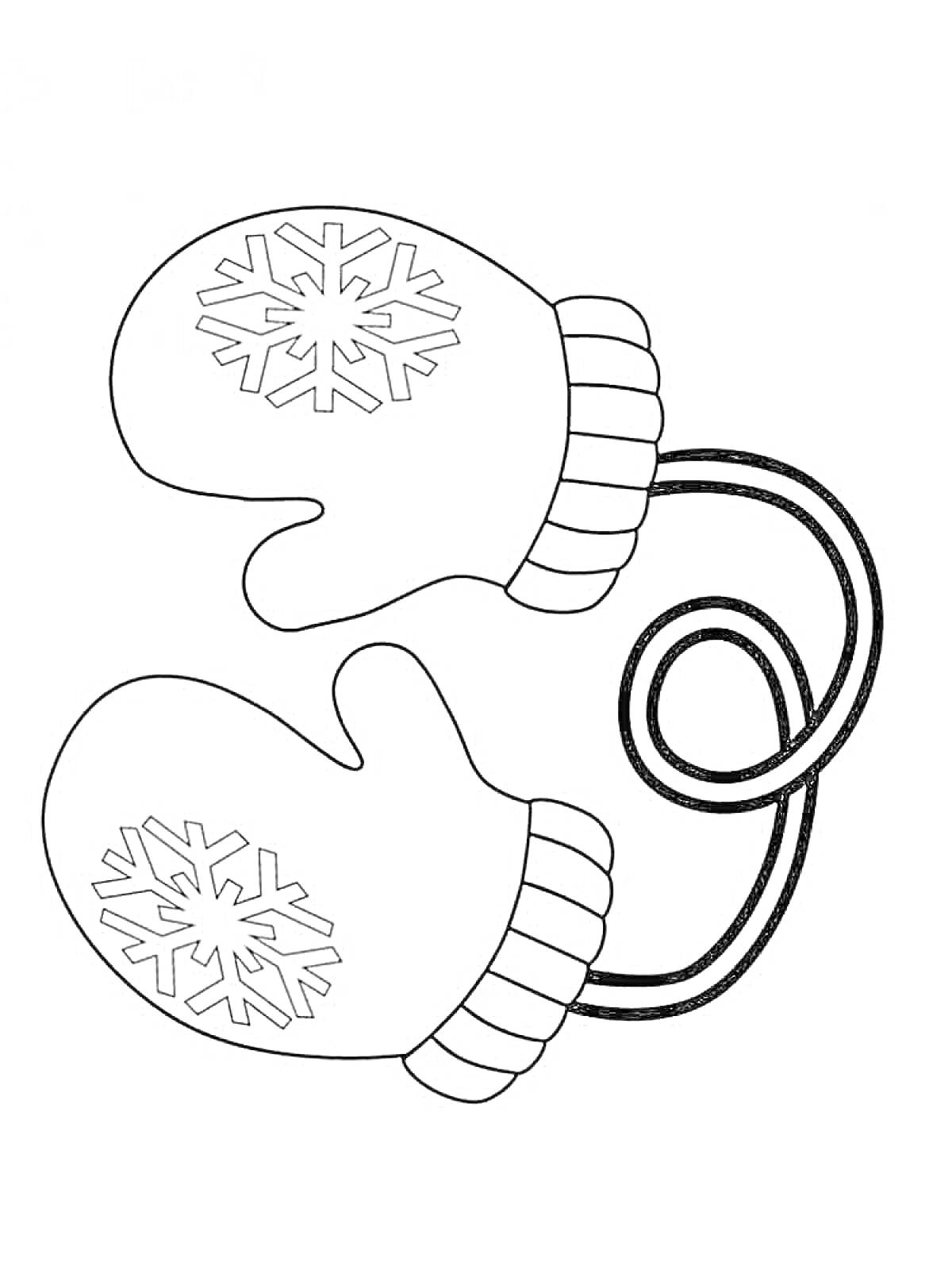 Раскраска Варежки с узором снежинок на шнурке
