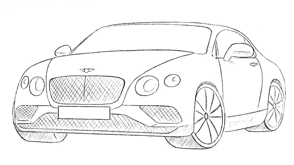 Раскраска Спортивный автомобиль Bentley, передняя сторона, вид спереди