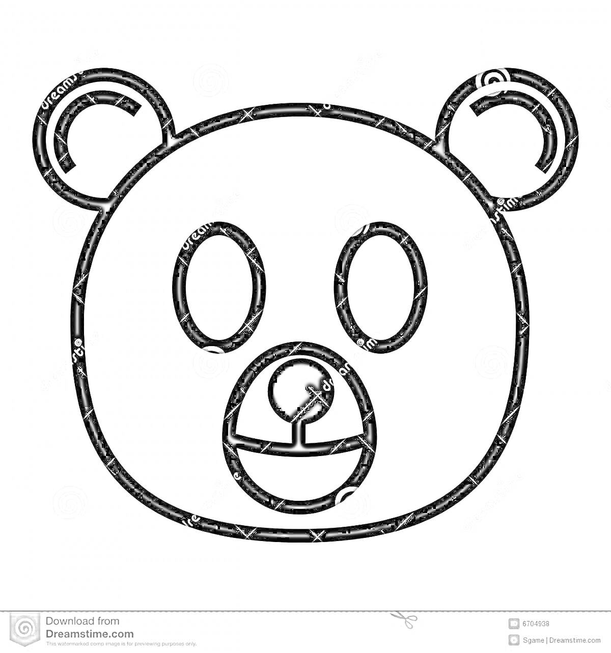 На раскраске изображено: Медведь, Лицо, Животные, Уши, Глаза, Нос, Рот
