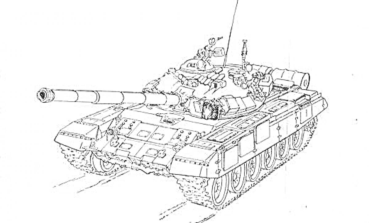 На раскраске изображено: Танк, Армата, Военная техника, Оружие, Гусеницы, Бронированная машина