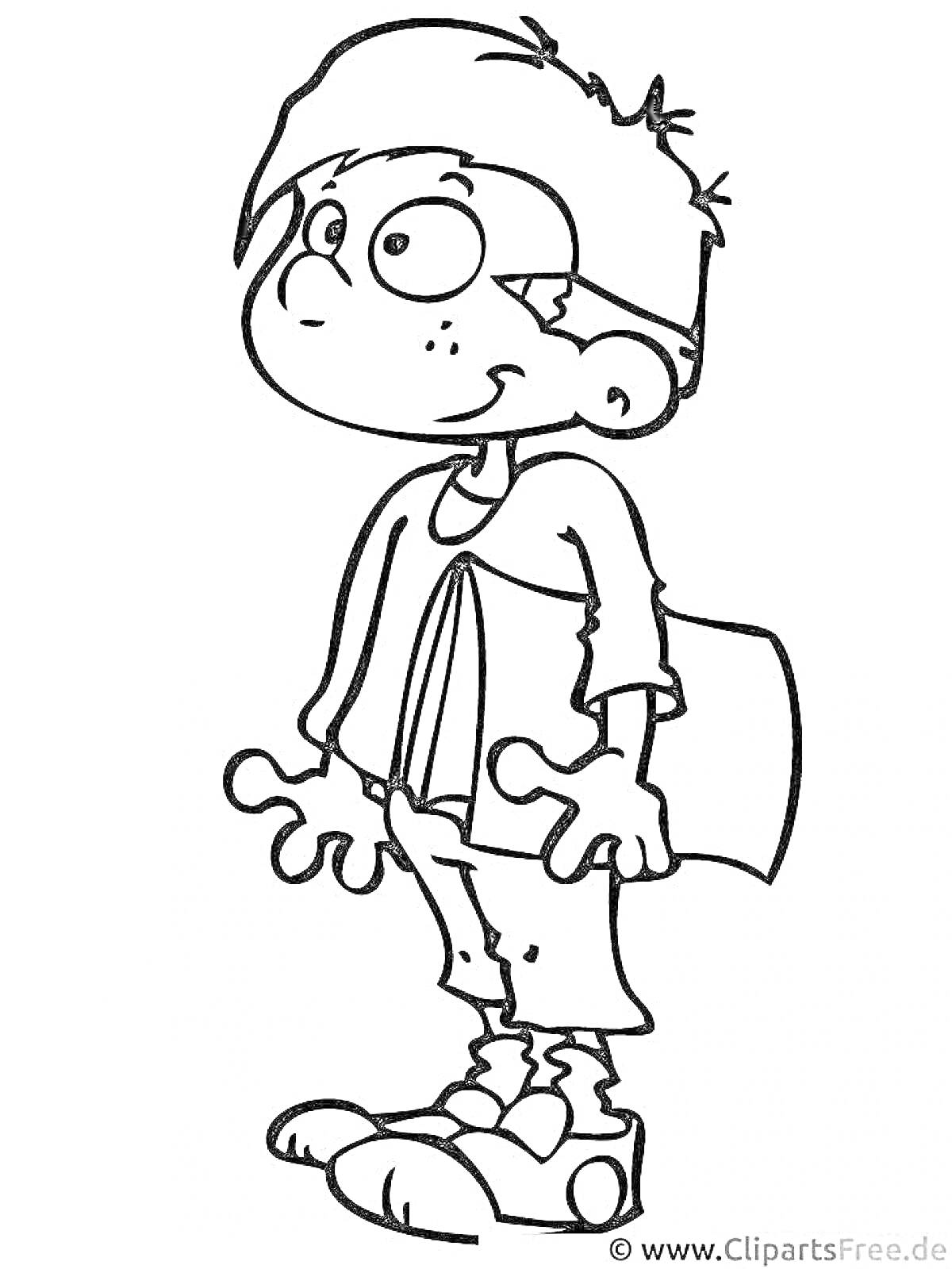 Раскраска Студент с рюкзаком и книгами