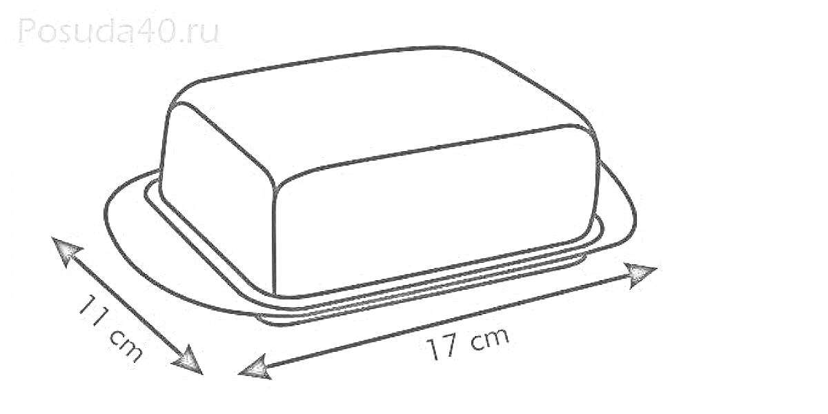 Кусок сливочного масла на подставке с указанием размеров