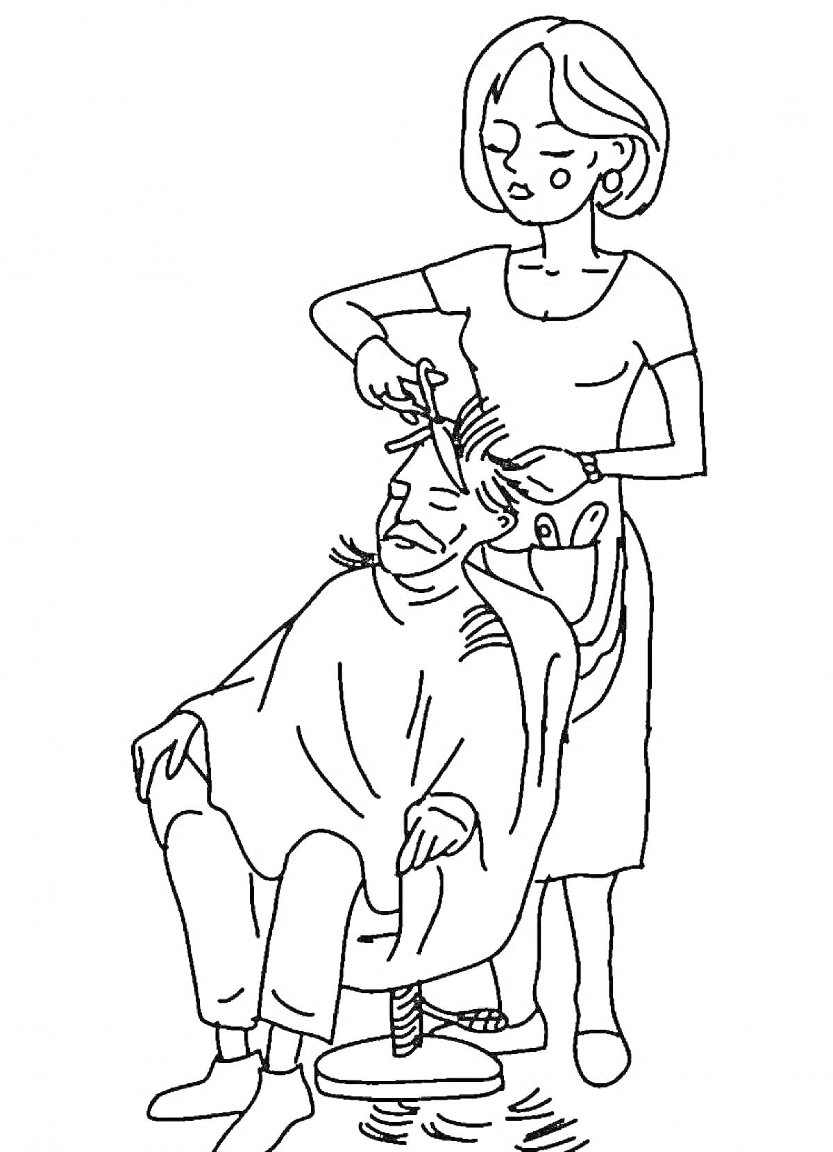 Мужчина в парикмахерском кресле с парикмахером