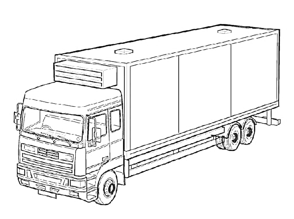 Раскраска Большегрузный фургон с рефрижератором на крыше