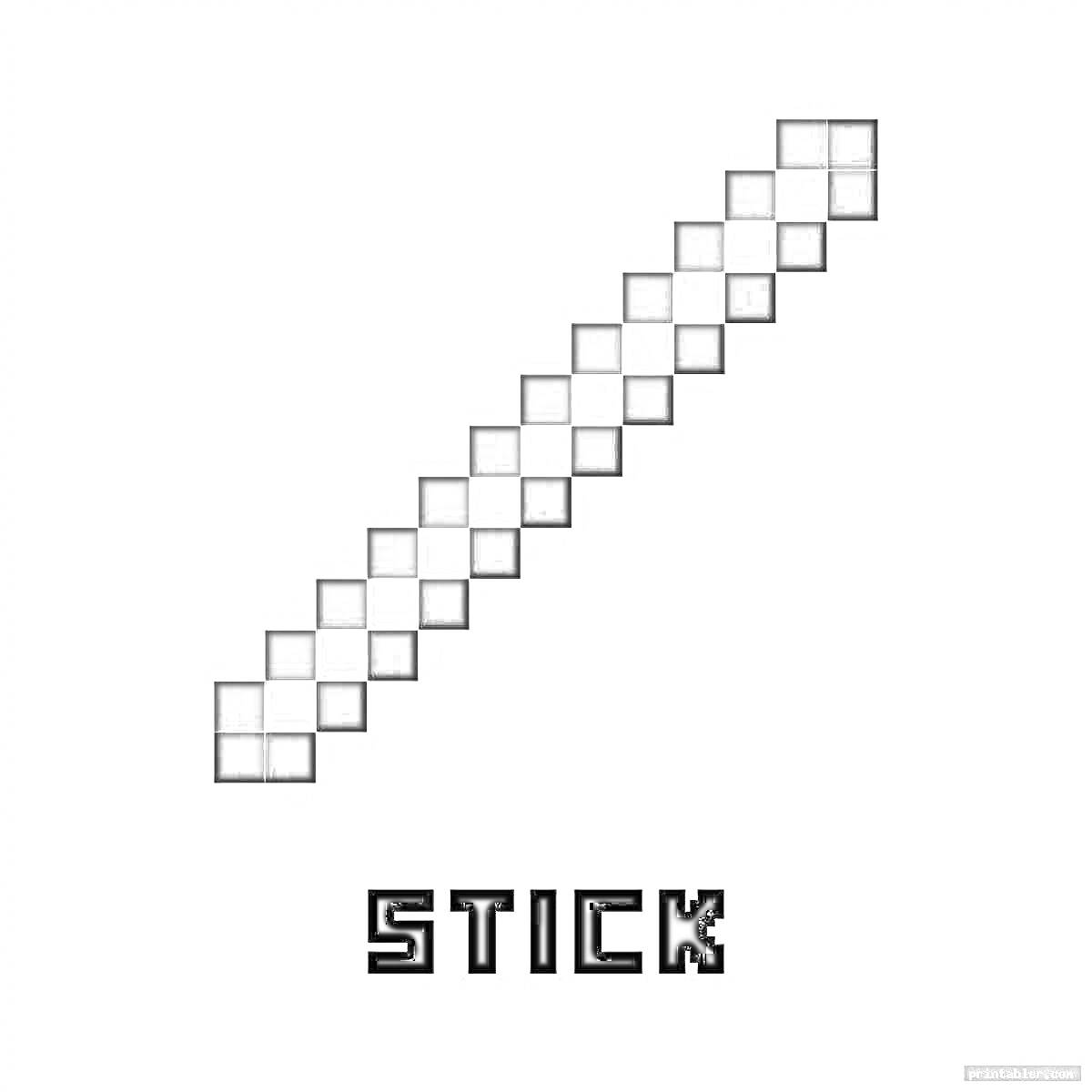 Раскраска палка из игры Майнкрафт и надпись STICK