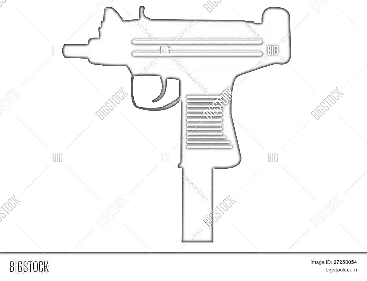 Раскраска Силуэт пистолета-пулемета УЗИ