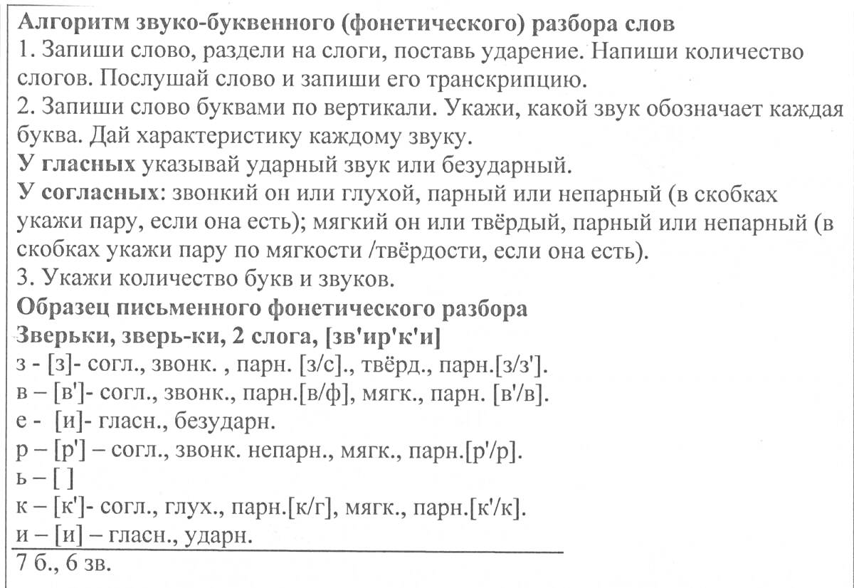 Алгоритм звуко-буквенного (фонетического) разбора слов с примерами