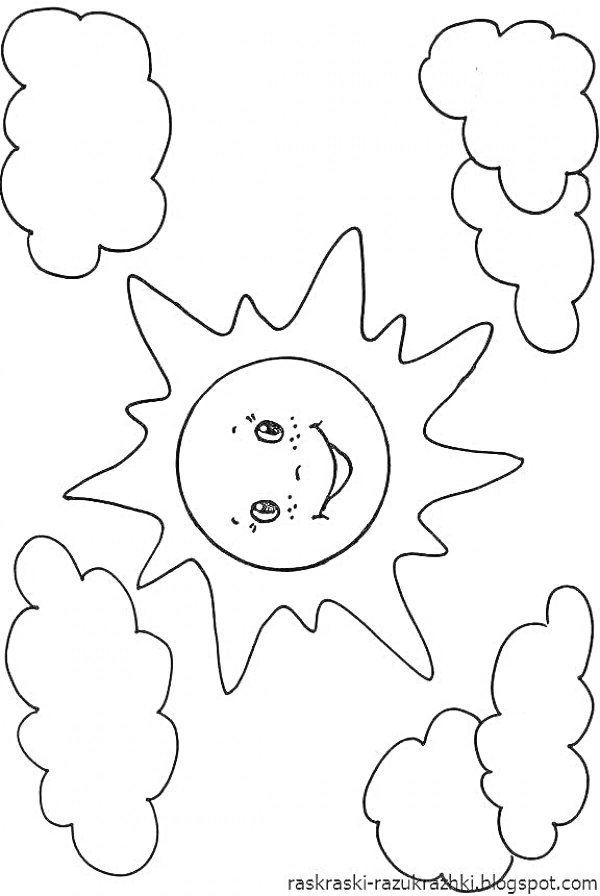 На раскраске изображено: Облака, Улыбка, Для детей, 3-4 года