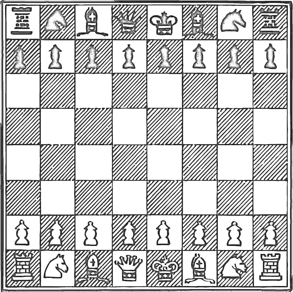 Раскраска Шахматная доска с начальной расстановкой фигур
