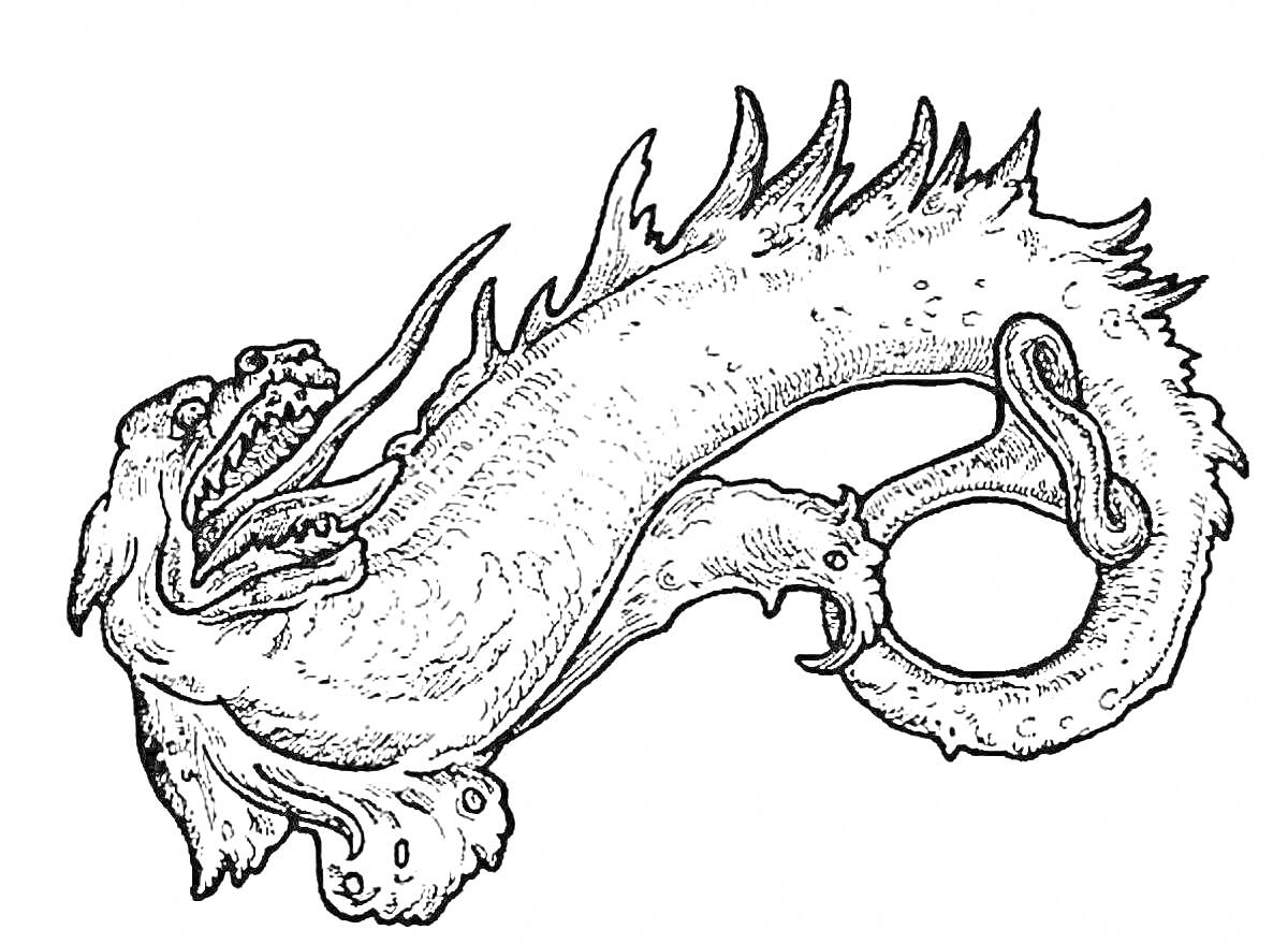Левиафан с шипами на спине и длинным изогнутым телом