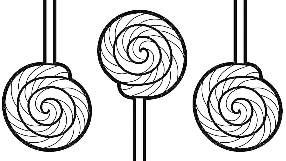 Раскраска Три чупа-чупса со спиральным узором
