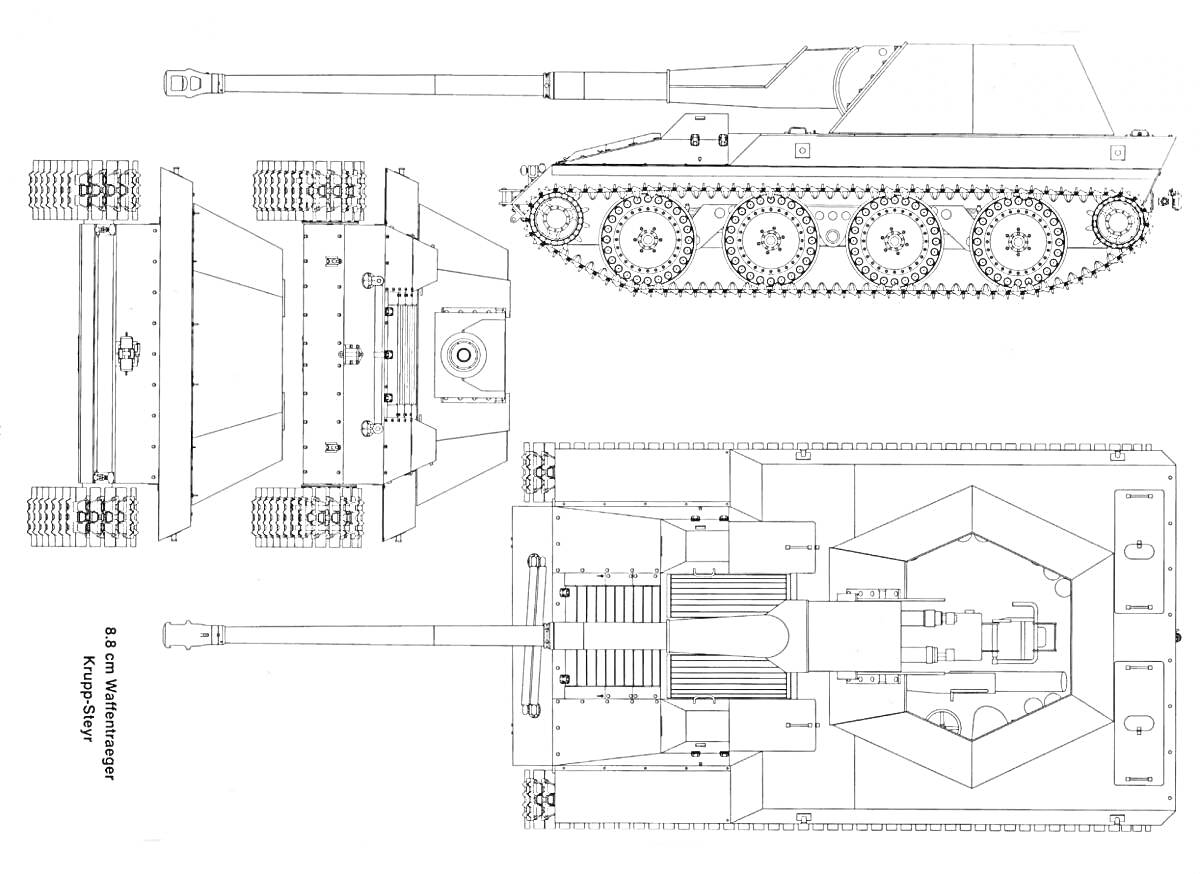 Раскраска Ваффентрагер Е100 - вид сбоку, вид сверху, вид спереди, вид сзади