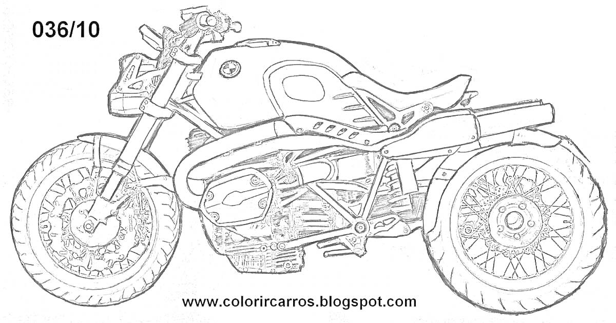 На раскраске изображено: Мотоцикл, Хот вилс, Колёса, Руль, Топливный бак, Рама