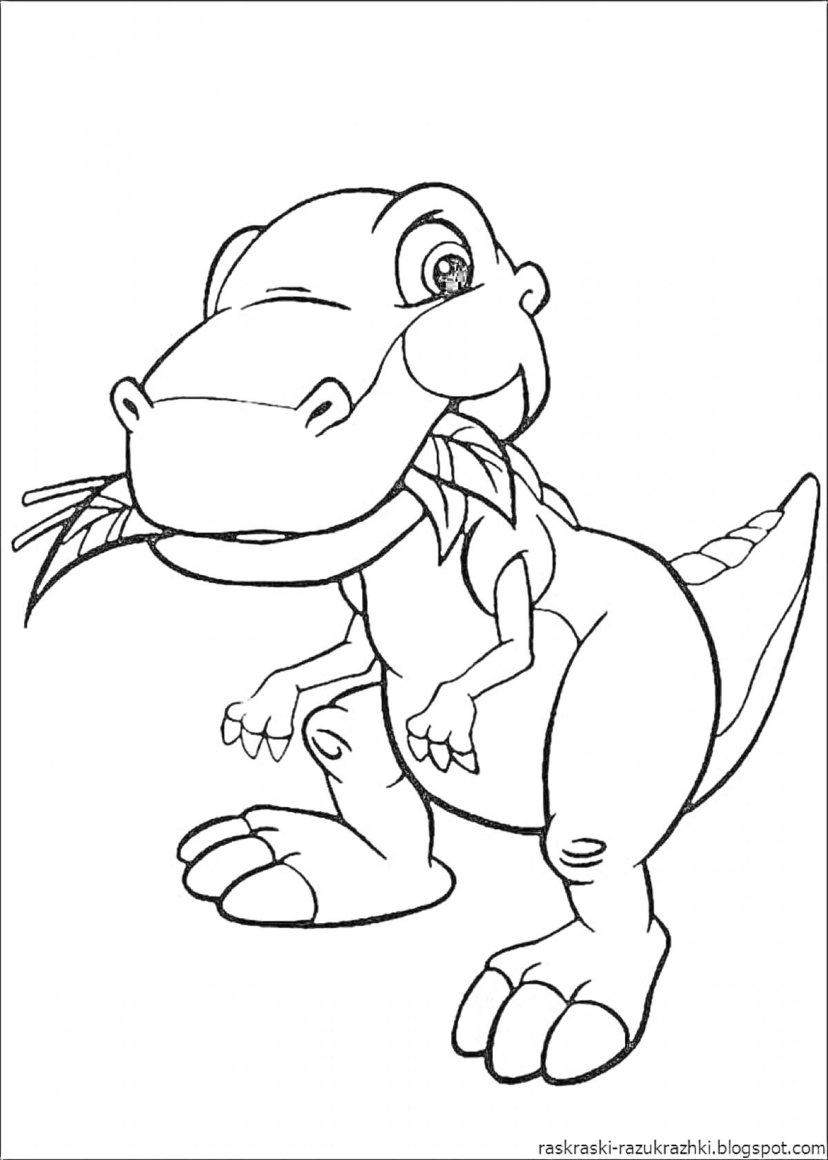 На раскраске изображено: Динозавр, Для детей, 3-4 года, Животные, Доисторическая эпоха, Листья